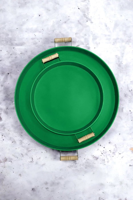 Hermia M0185 - 2 Juego de 2 Bandejas de Metal Verdes Grandes 51x51x3 cm Pequeñas 37x37x2 cm